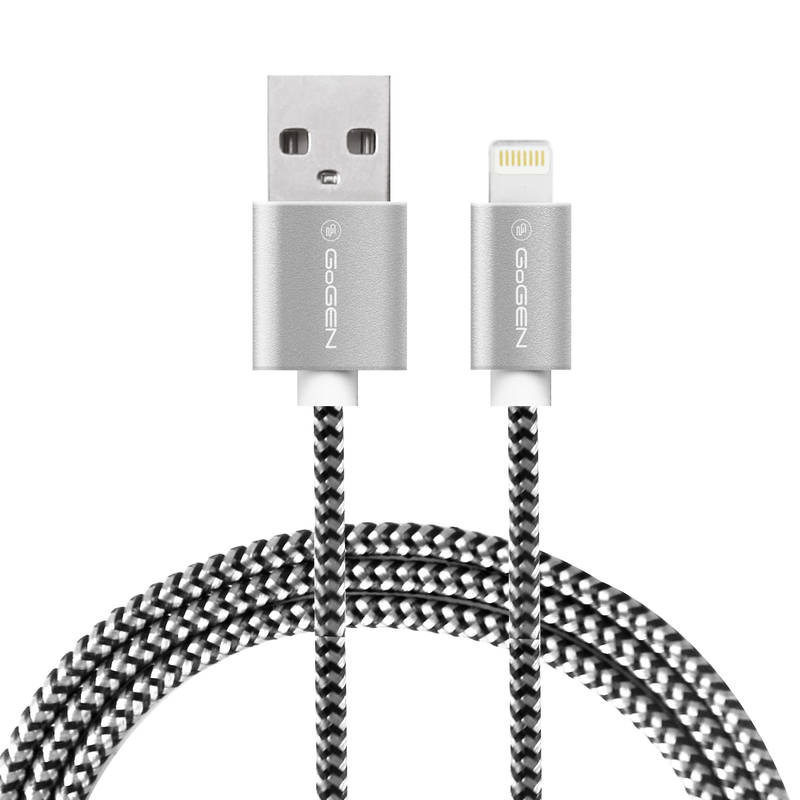 Kábel GoGEN USB / lightning, 2m, opletený strieborný