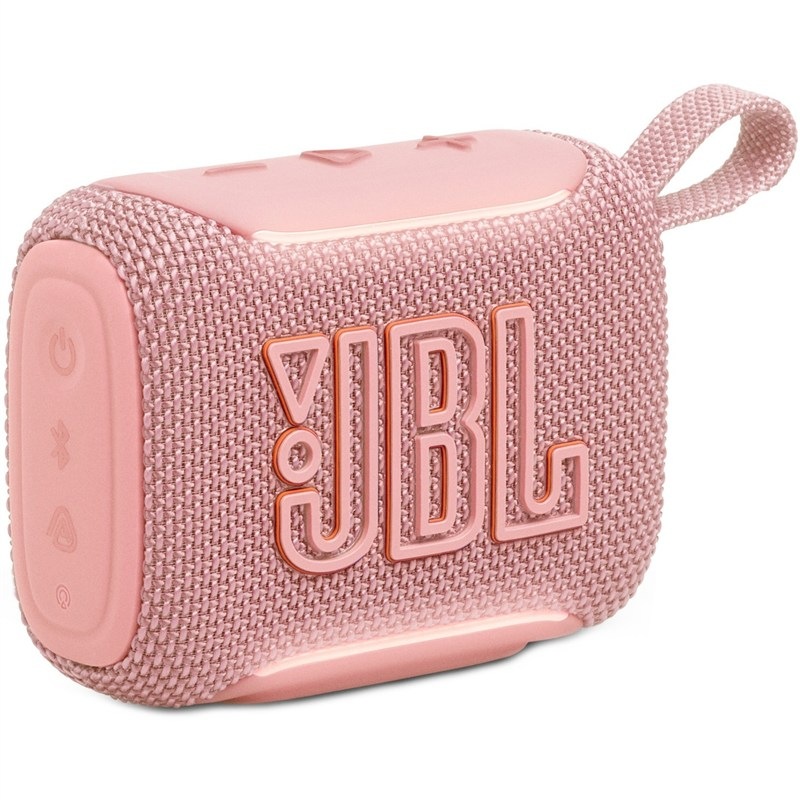 Prenosný reproduktor JBL GO5 v ružovej farbe.