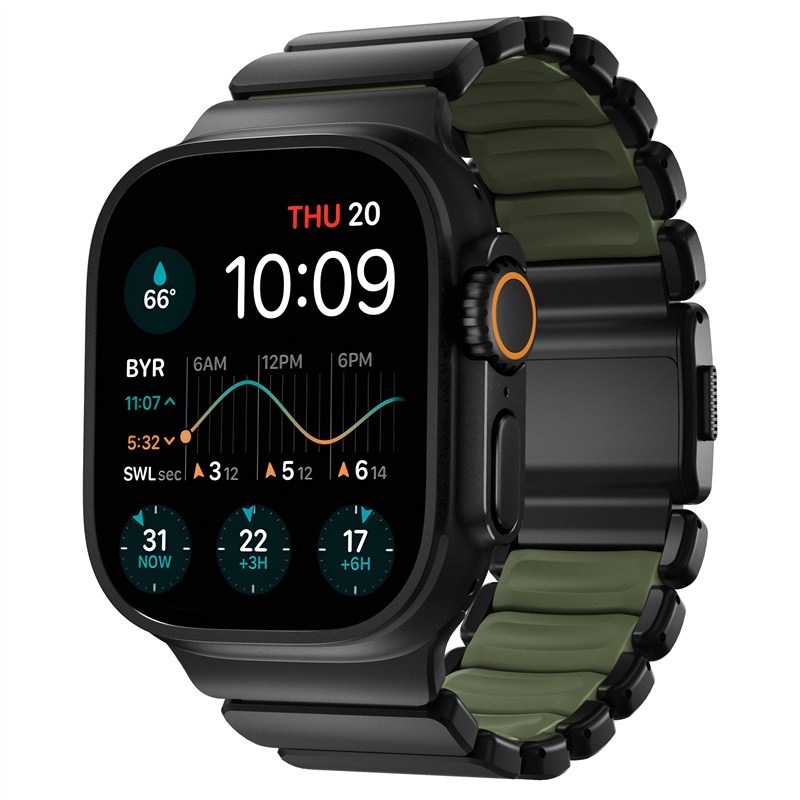 Remienok NOMAD na hodinky Apple Watch 45, 46 a 49 mm, hybridná konštrukcia spája titán a pružnú FKM gumu