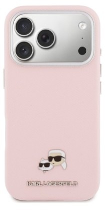 Kryt na mobil Karl Lagerfeld PU Karl and Choupette Heads Pins MagSafe Apple iPhone 17 Pro - ružový