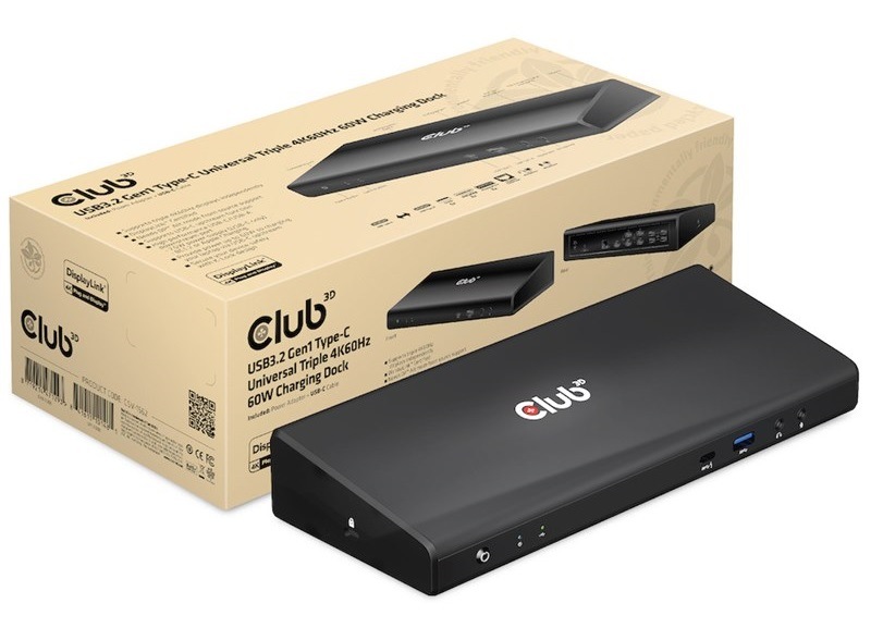 Dokovacia stanica Club3D USB-C (5xUSB/USB-C/3xHDMI/2xDP/Ethernet/Audio), Triple 4K napájací adaptér