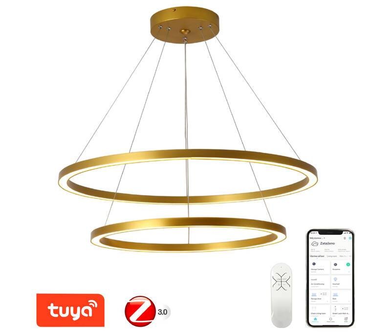 Závesné svietidlo IMMAX NEO FINO SMART 2 kruhy, 60 + 80cm, 93W Zigbee 3.0, TUYA - zlaté
