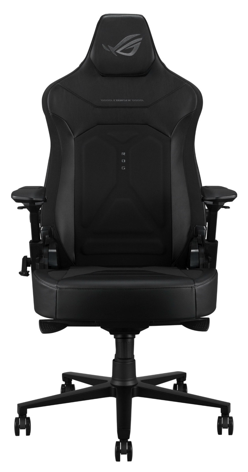 Herná stolička Asus ROG Courser Core z čelného pohľadu v čiernom prevedení
