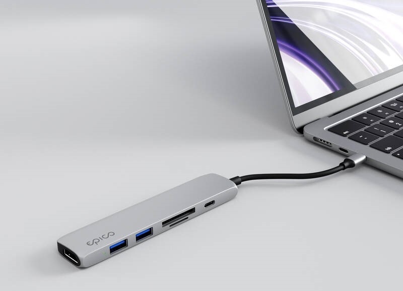 USB Hub Epico 6in1 Aluminium 8K USB-C/1× USB-C, 2× USB 3.0, HDMI, microSD, SD strieborný USB Hub Epico 6in1 Aluminium 8K USB-C / 1× USB-C, 2× USB 3.0, HDMI, microSD, SD - strieborný