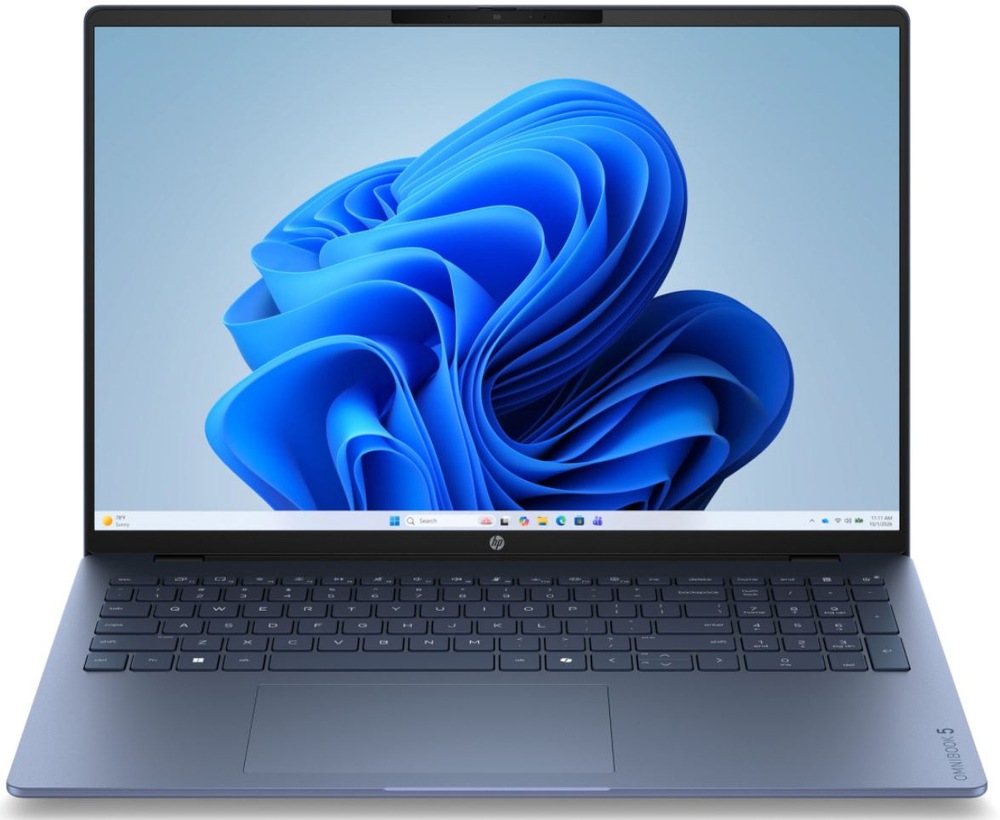 Notebook HP OmniBook 5 16-bn0001ncx + Game Pass předplatné na 2 mesiace modrý Notebook HP OmniBook 5 v čelnom pohľade s otvorenou obrazovkou