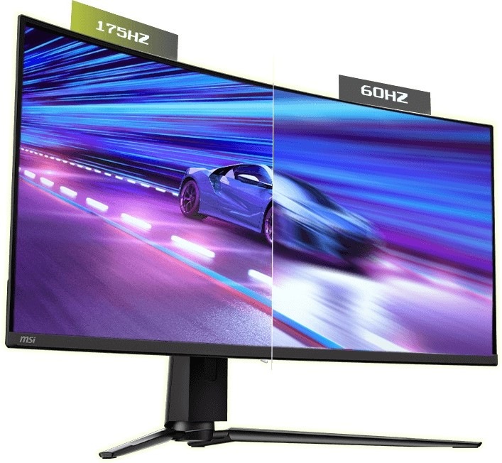 Na monitore MSI MAG 341CQP QD-OLED X28 sa nachádza závodné auto, pričom jedna polovica monitora je krásne ostrá a druhá je rozmazaná. Vďaka rýchlej obnovovacej frekvencii nedochádza k rozmazávaniu.
