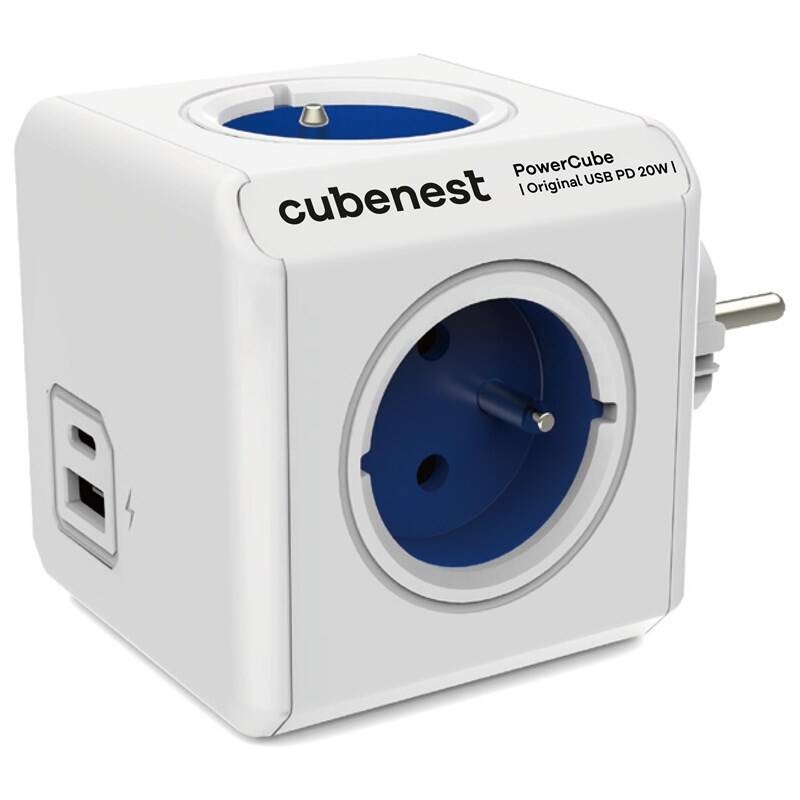 Rozbočovacia zásuvka Cubenest Powercube Original USB PD 20W, USB, USB-C, 4x zásuvka biela/modrá