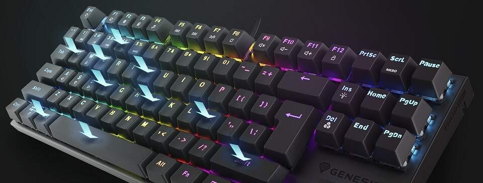 Klávesnica Genesis THOR 303 TKL RGB, Outemu Peach Silent, US layout biela Klávesnica Genesis THOR 303 TKL RGB, Outemu Peach Silent, US layout biela