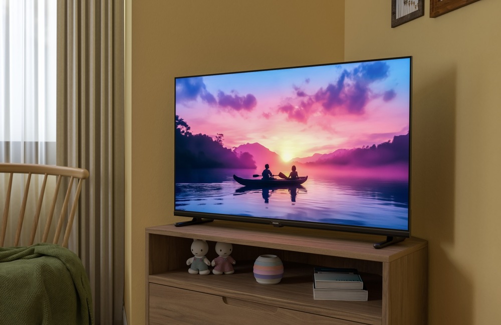 Televízor Philips 40PFS6050 Televízia Philips v obývacej izbe na stolíku