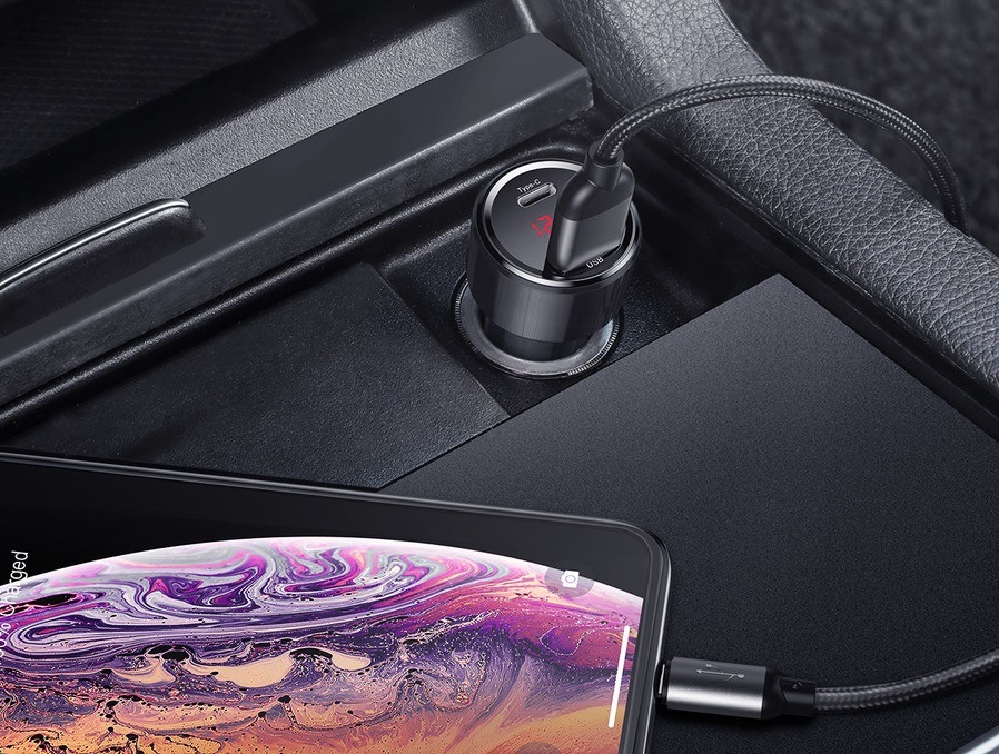 Adaptér do auta Baseus Magic PPS display USB-C PD+Intelligent QC, 45W čierny Baseus Magic PPS Display
