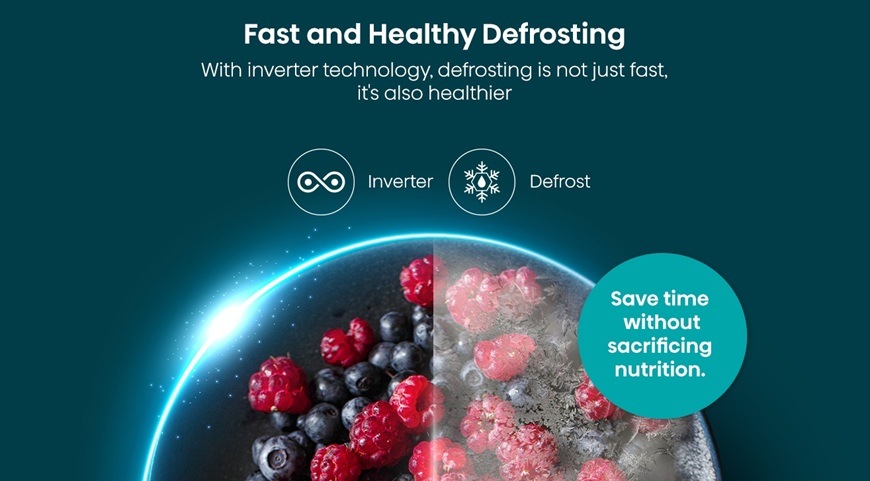 Mikrovlnná rúra Hisense H23MOBSD2H4 čierna Graficky znázornené rozmrazovanie pomocou vďaka invertorovej technológii, ktorou je opatrená mikrovlnka Hisense H23MOBSD2H4.