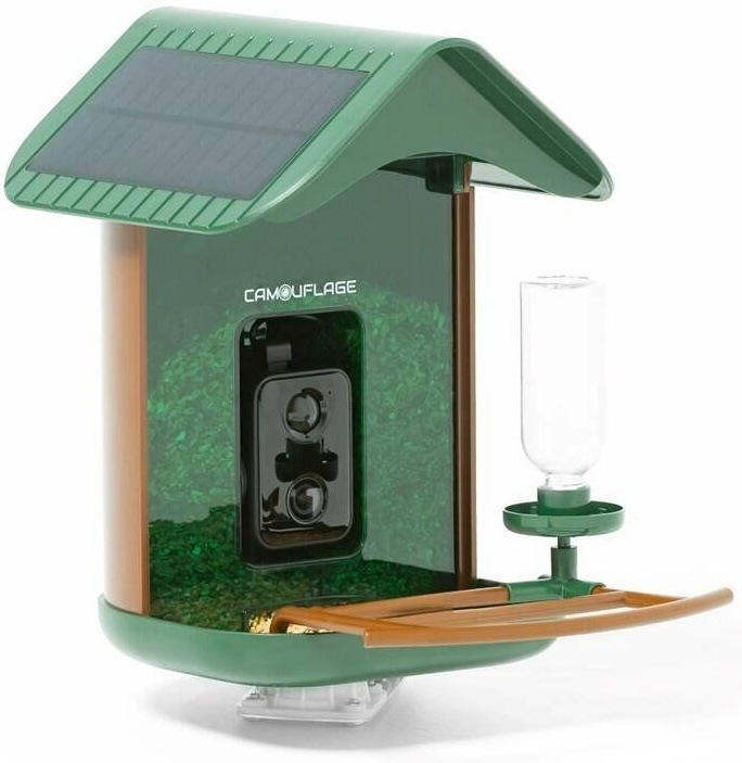 Chytré zelené vtáčie krmítko Camouflage EZ-BirdFeed s AI kamerou a napájačkou