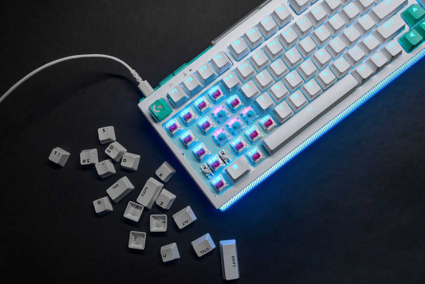 Klávesnica Logitech G512 X 75, US INTL layout, Tactile čierna Detail mechanických spínačov Logitech GL s priehľadným krytom a RGB efektom
