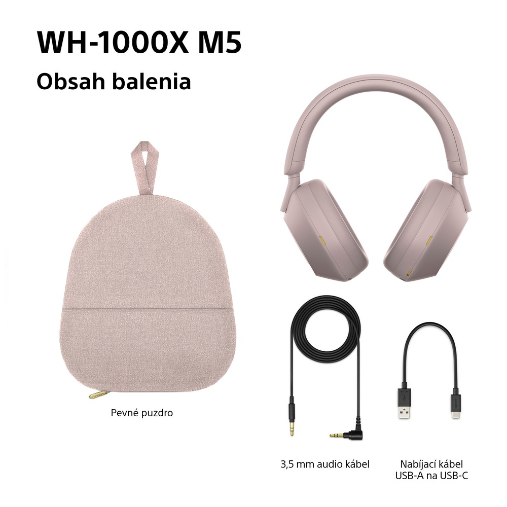 Slúchadlá Sony WH-1000XM5, prenosné púzdro s káblom