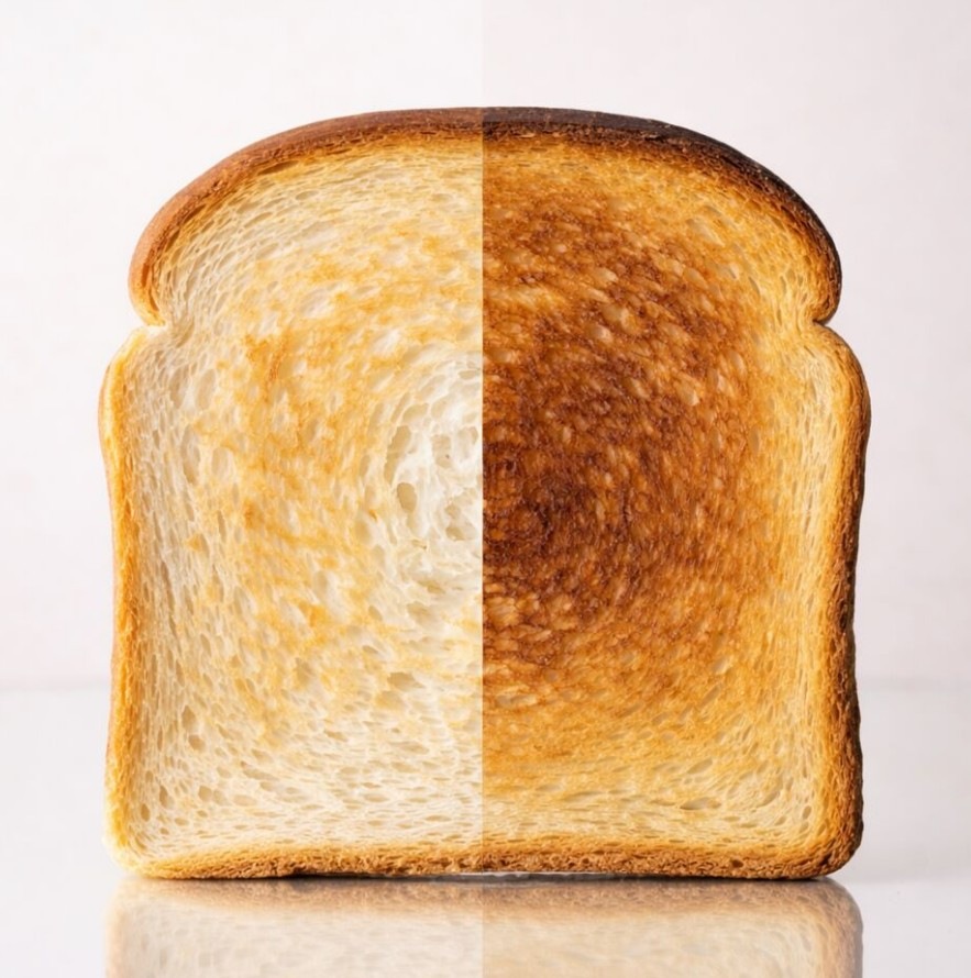 Hriankovač Tefal TT650DE0 Selection nerez Opečený toast - jedna polovica menej prepečená, druhá polovica viac prepečená
