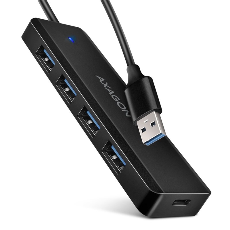 USB Hub Axagon 4x USB/USB-C, kábel USB-A 19cm čierny