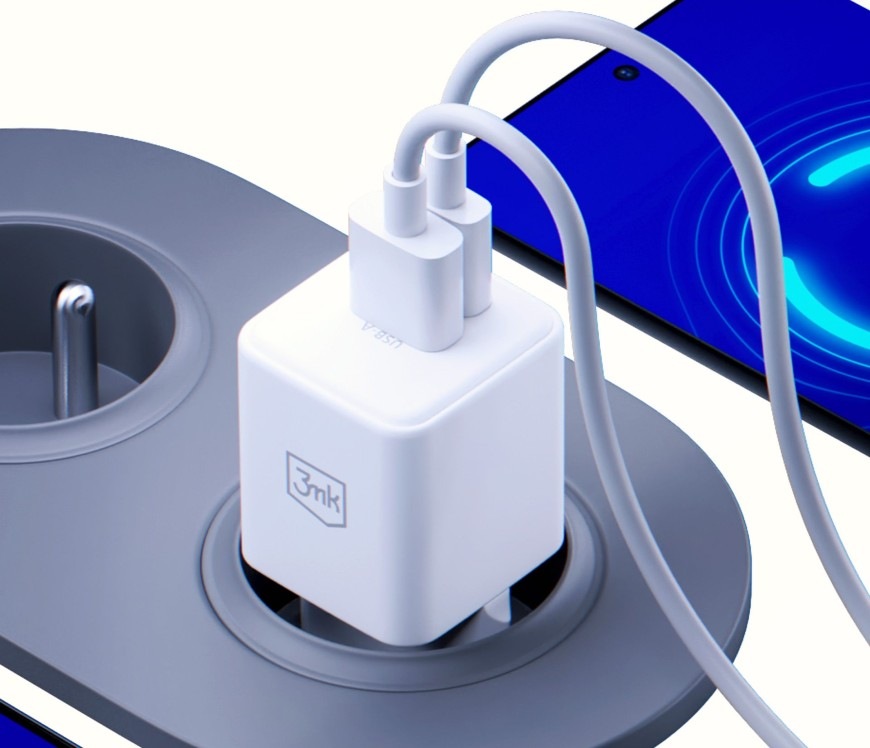Nabíjačka do siete 3mk Hyper GaN USB-C/USB-A 20W biela Nabíjačka do siete 3mk Hyper GaN USB-C/USB-A nabíja 2 zariadenia súčasne
