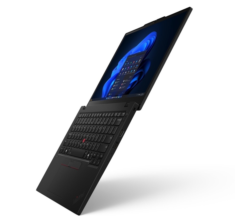 Notebook Lenovo ThinkPad L13 Gen 6 otvorený na 180 ° zboku