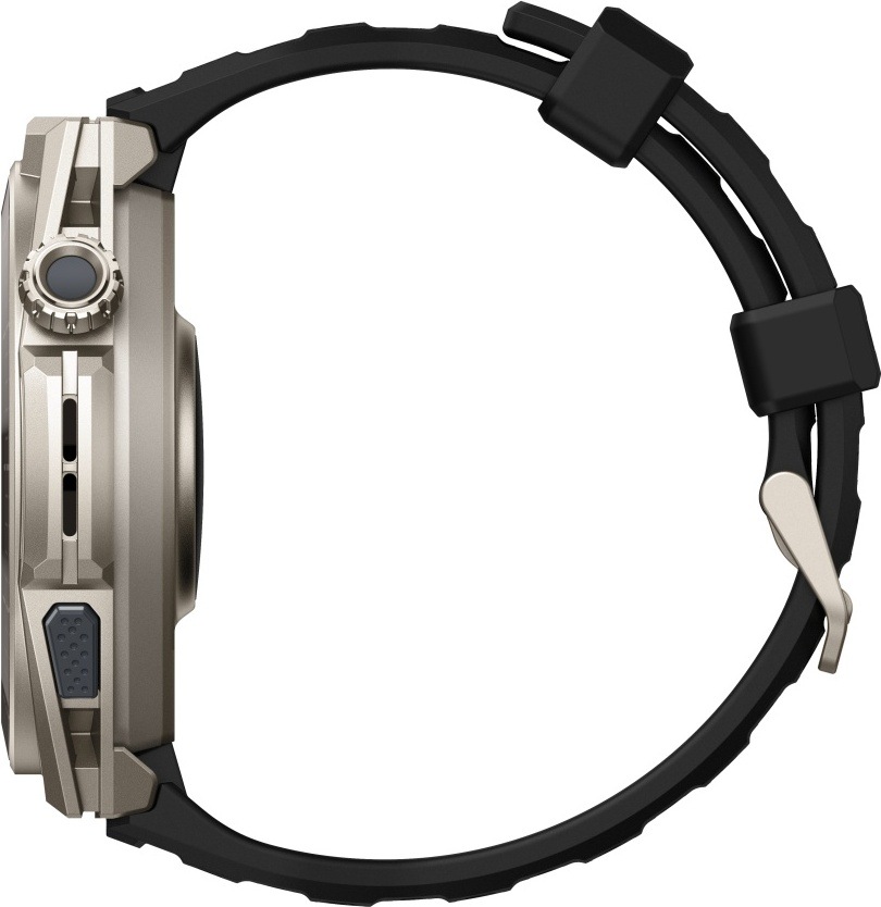 Inteligentné hodinky Amazfit Balance Ultra + silikónový remienok Titanium Pohľad zboku na chytré hodinky so silikónovým remienkom
