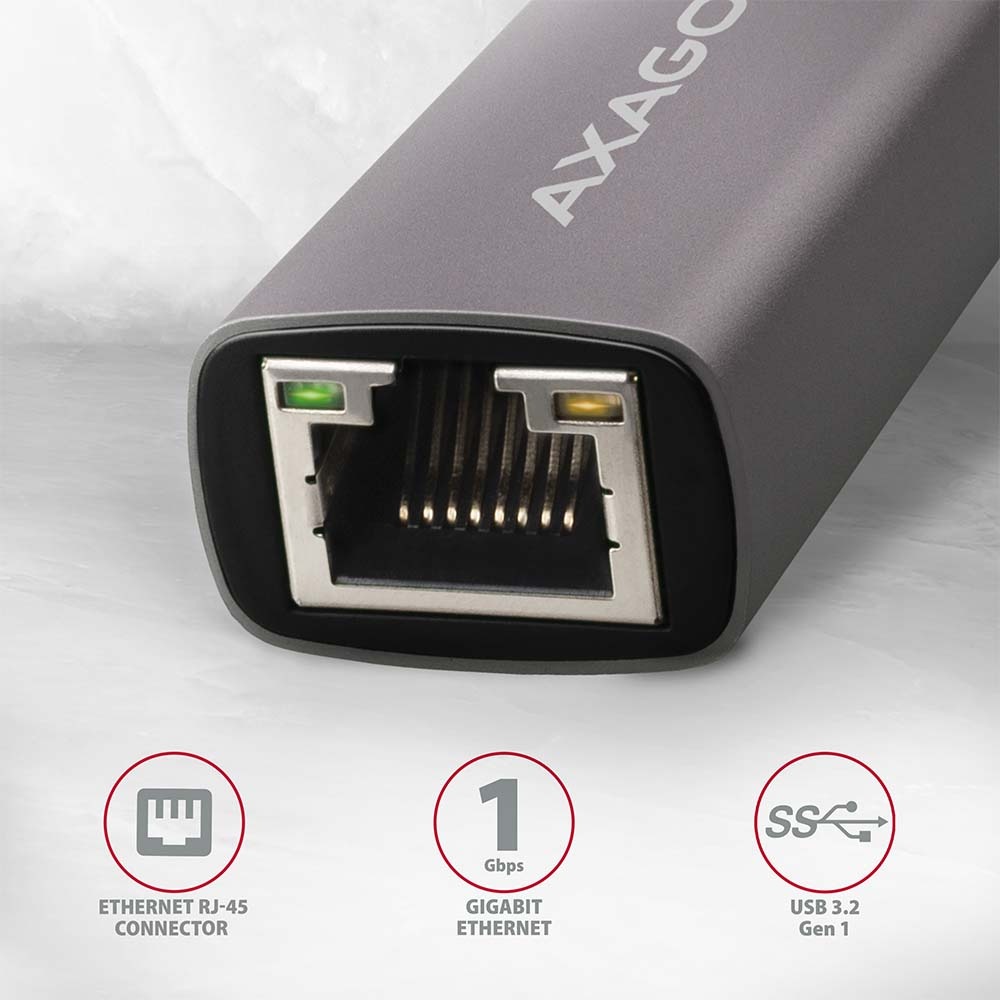 Sieťová karta Axagon USB-A 3.2 Gen 1 - Gigabit Ethernet sivá Sieťová karta Axagon USB-A 3.2 Gen 1 - Gigabit Ethernet sivá