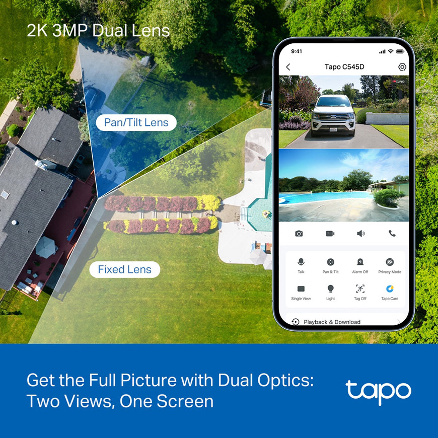 IP kamera TP-Link Tapo C545D 2K Outdoor Dual Lens biela IP kamera TP-Link Tapo C545D 2K Outdoor Dual Lens - duálny objektív