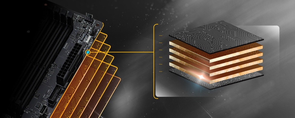 Základnú dosku B860M-X Gen5 WiFi Intel 1851, mATX tvorí šesť vrstiev PCB