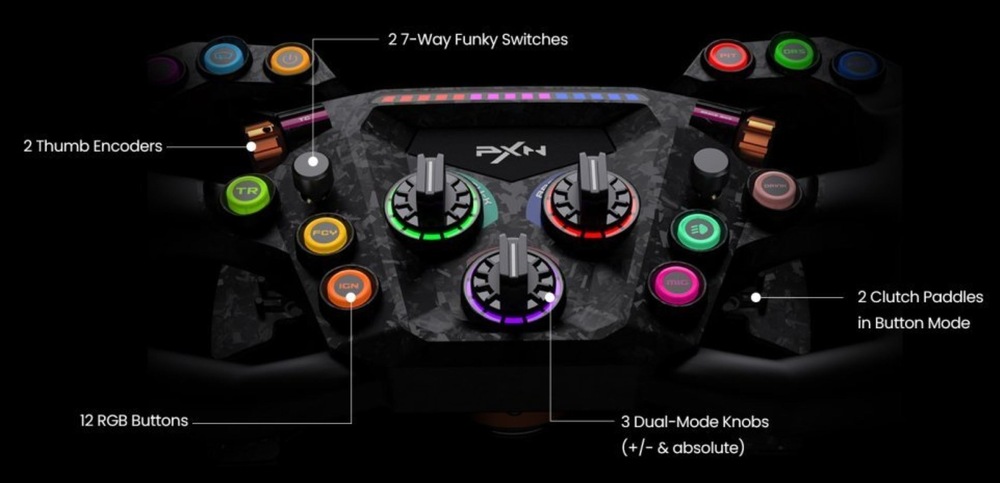Volant PXN W GTL GT ONE, Quick Release čierny PXN W GTL GT ONE ponúka aj 12 podsvietených programovateľných tlačidiel