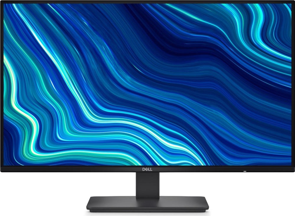 Monitor Dell spredu v čiernom prevedení s tenkými rámčekmi a jednoduchým centrálnym stojanom.