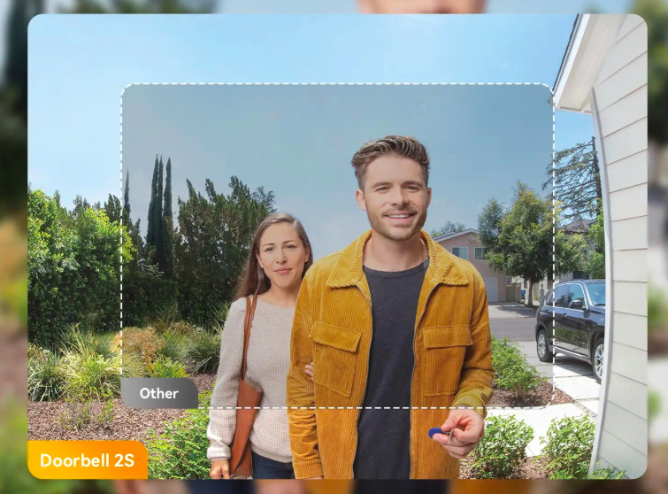 Videozvonček Imou Doorbell 2S Kit čierny Široký záber kamery videozvonku Imou Doorbell 2S ukazujúci návštevníkov pri dverách