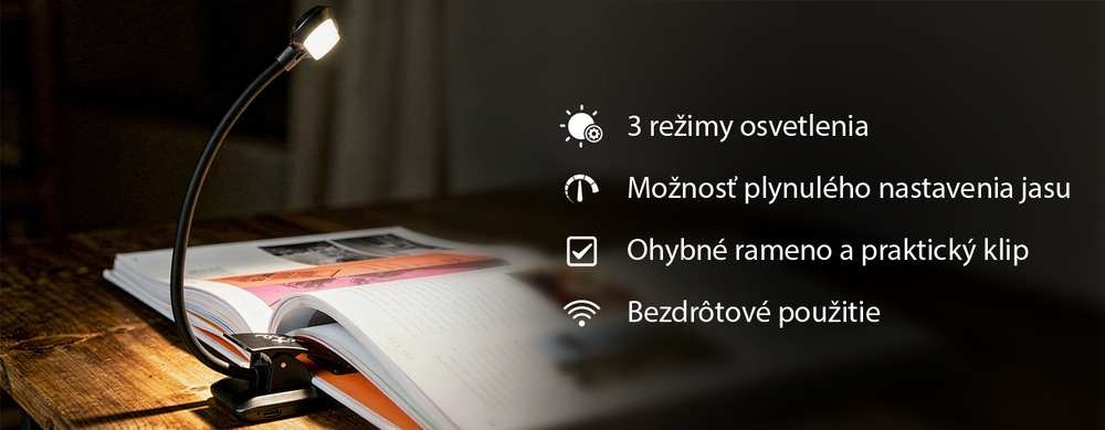 Stolná lampa ETA 089490000 s klipom, nabíjacia, stmievateľná čierna LED lampička ETA 0894 90000
