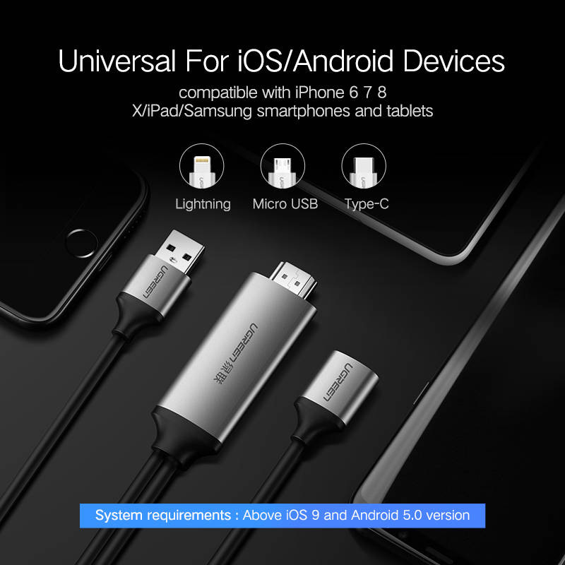 Kábel UGREEN USB/HDMI Digital AV Adapter 1,5m sivý UGREEN USB/HDMI Digital AV adaptér 1,5 m, sivá