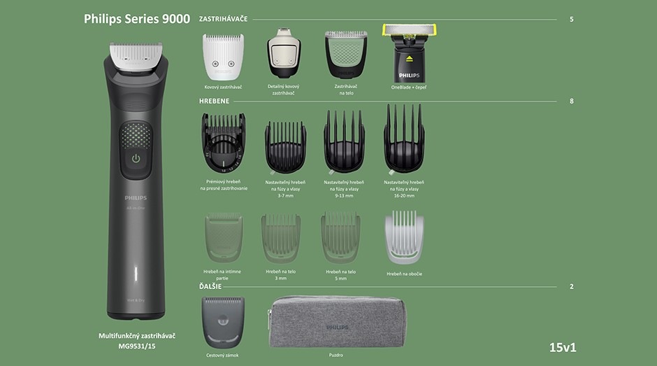 Multifunkčný zastrihávač Philips MG9531/15 Series 9000 vrátane vymeniteľných nástavcov