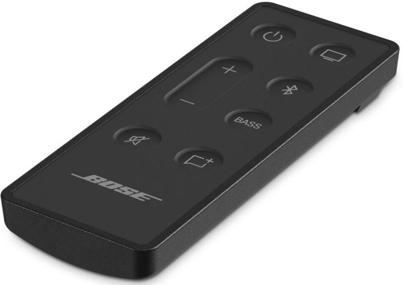 Soundbar Bose TV Speaker 2nd.Gen. čierny Detail diaľkového ovládača soundbaru Bose TV Speaker s tlačidlami hlasitosti a basov.