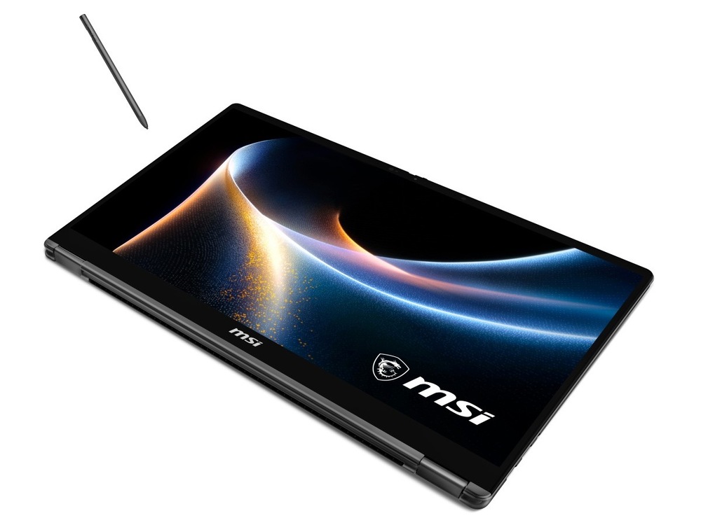 Notebook MSI Prestige 16 Flip AI+ C3MTG-262CZ čierny Notebook MSI Prestige 16 Flip AI+ C3MTG-262CZ v polohe tabletu