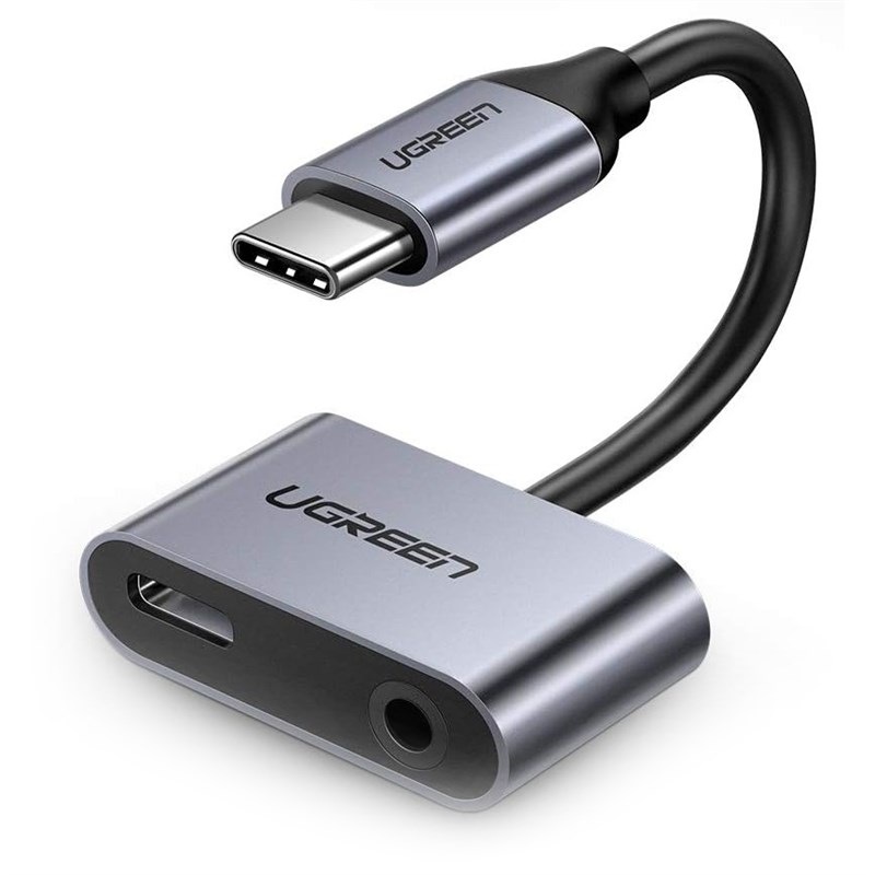 Redukcia UGREEN USB-C/USB-C + 3.5mm Jack sivá