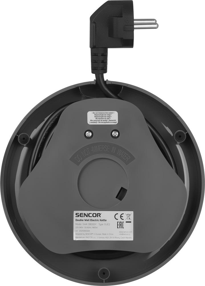 Rýchlovarná kanvica Sencor SWK 0800GY, 1,7 l nerez Šikovné schování kabelu