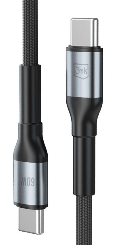 Nabíjací kábel 3mk s konektormi USB-C a USB-C, čierna farba