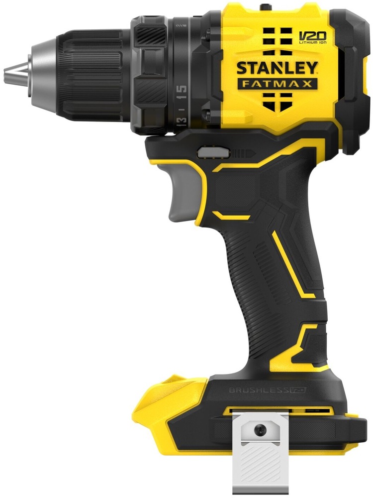 Bočný pohľad na aku vŕtačku Stanley FatMax.