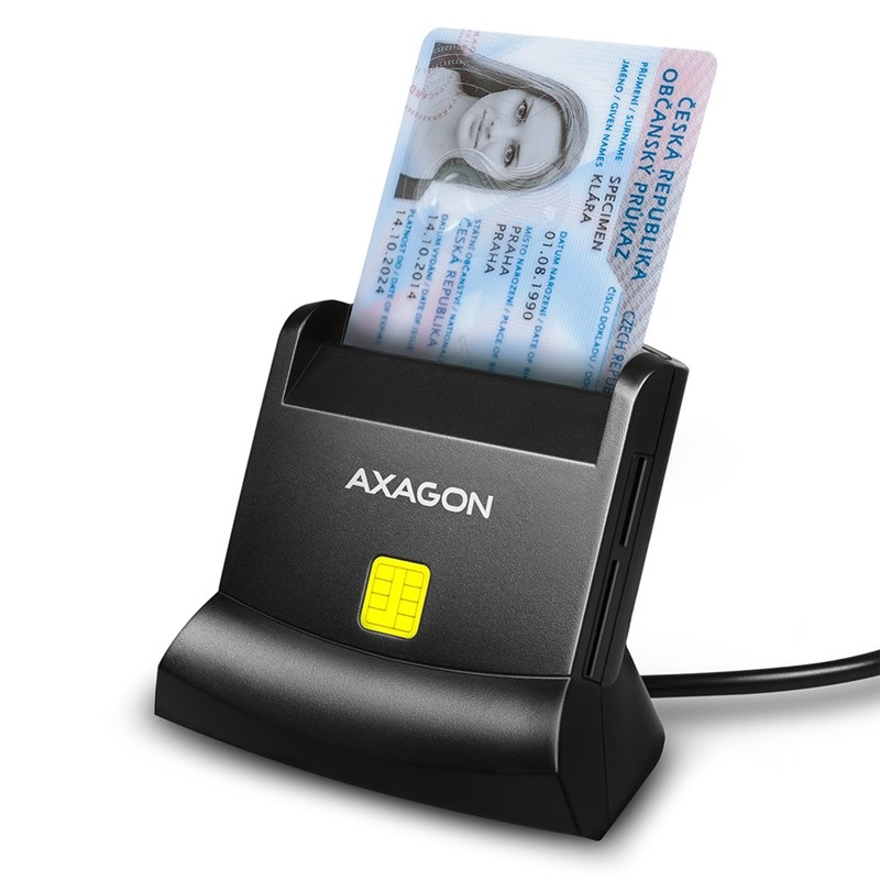 Čítačka eObčianok Axagon USB-A StandReader 4-slot + SD/microSD/SIM,1.3 m čierna