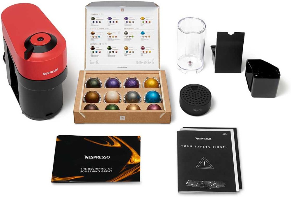 Kapsulový kávovar Krups Nespresso Vertuo Pop XN920510 červený