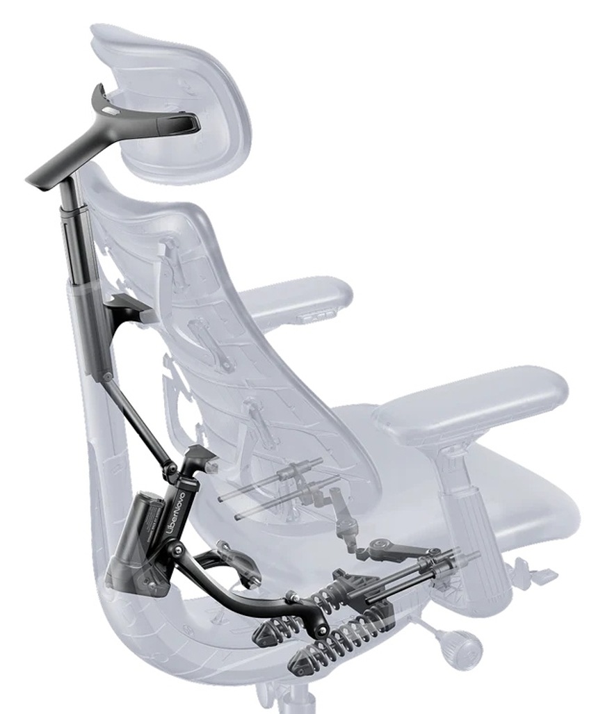 Ergonomická stolička LiberNovo Omni, 48 cm zelená Detail vnútornej konštrukcie a podporného systému stoličky