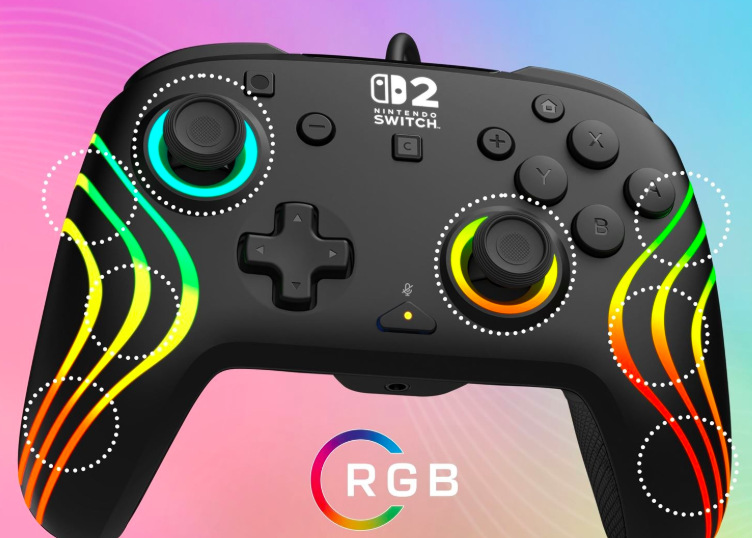 Gamepad Turtle Beach Afterglow Wave Wired RGB, NS2 čierny Osem RGB zón gamepadu Turtle Beach Afterglow Wave rozmiestnených okolo páčok a rukovätí
