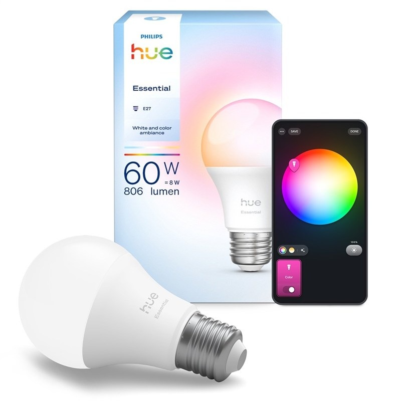 Inteligentná žiarovka Philips Hue Essential Bluetooth, 8 W, A60, E27, White and Color Ambiance