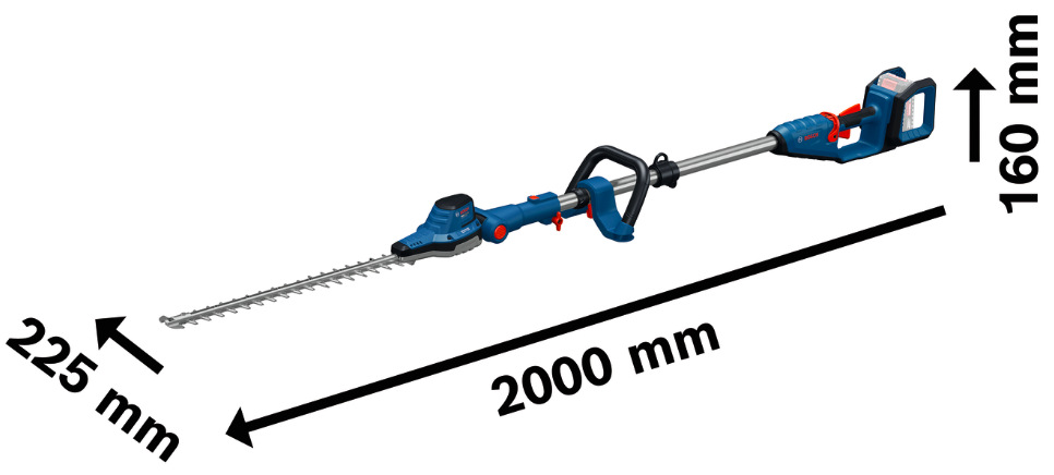 Rozmery teleskopických nožníc Bosch Professional GHE 18V-50FP s dĺžkou 2000 mm