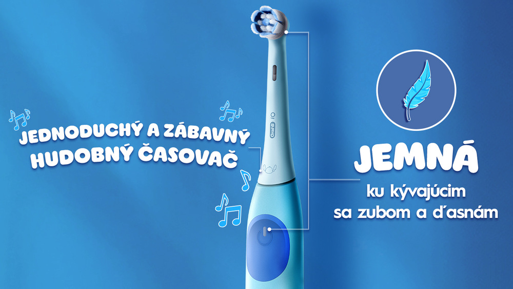 Zubná kefka Oral-B iO Kids 6+ Stitch + cestovné puzdro modrá BRAIOKIDSSTITCHPB, detská elektrická zubná kefka v modrom prevedení s hudobným časovačom a jemným čistením pre citlivé zuby a ďasná.
