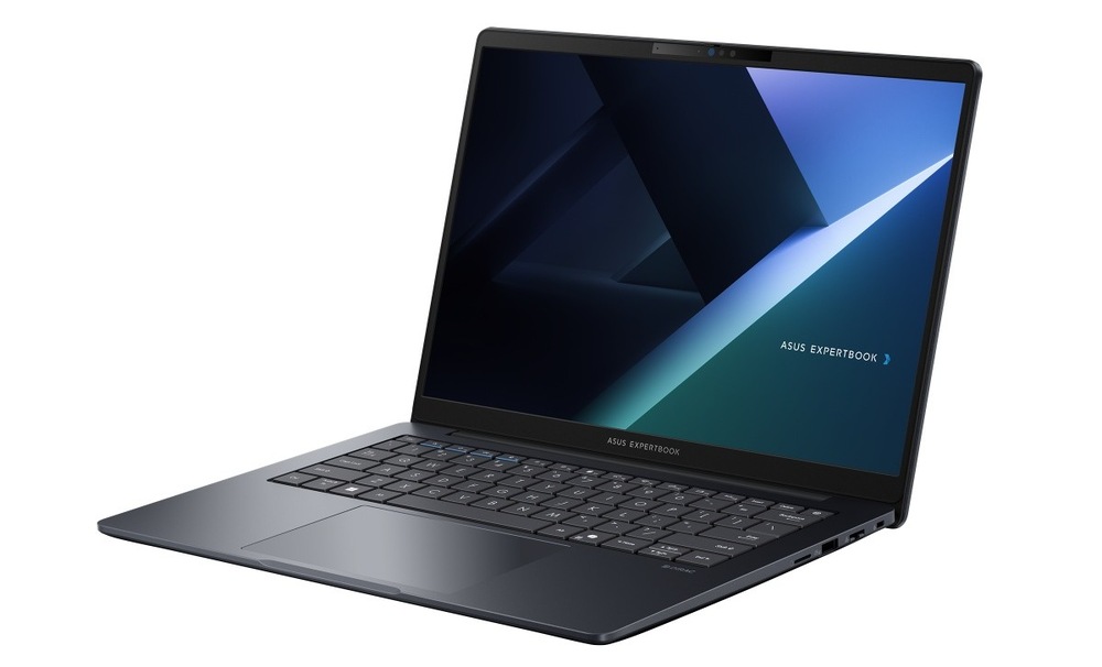 Notebook Asus ExpertBook B5 sivý Otvorený a zapnutý notebook Asus ExpertBook B5 otočený doľava