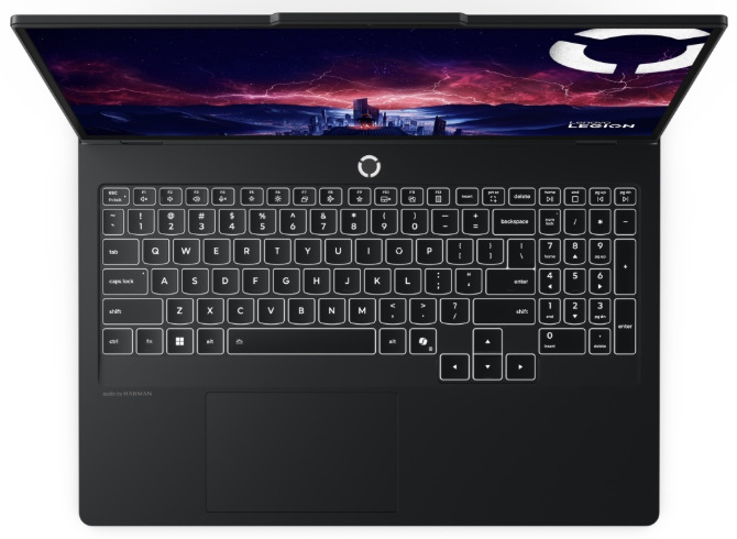 Pohľad zhora na klávesnici s numerickou časťou a touchpad notebooku Lenovo Legion Pro 5 16IAX10H