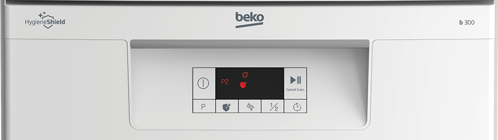 Umývačka riadu Beko Beyond BDFS15030W biela Detail ovládacieho panela umývačky riadu Beko BDFS15030W