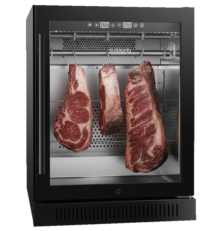 Chladiaca vitrína Guzzanti GZ 125DA ke zrání masa čierna/nerez Chladiaca vitrína Guzzanti GZ 125DA na zrenie mäsa stabilné podmienky vďaka uzavretému priestoru a metóde Dry Aged