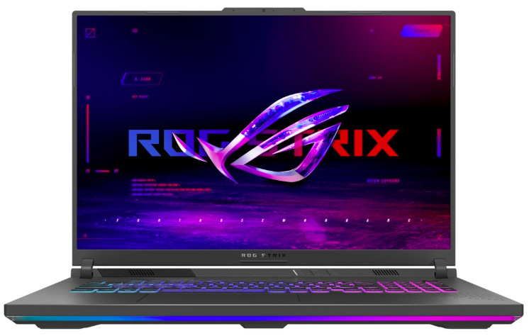 Notebook Asus ROG Strix G18 sivý Čelný pohľad na Asus ROG Strix G18 s 18" displejom a svetelnou lištou